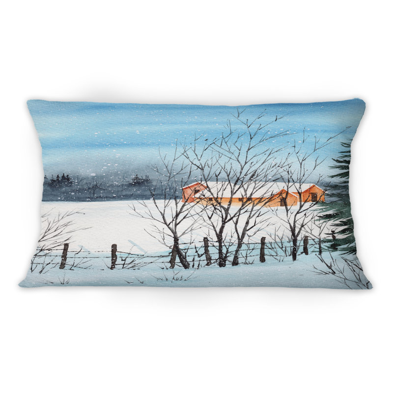 Un paysage d'hiver avec des maisons enneigées - Coussin 1