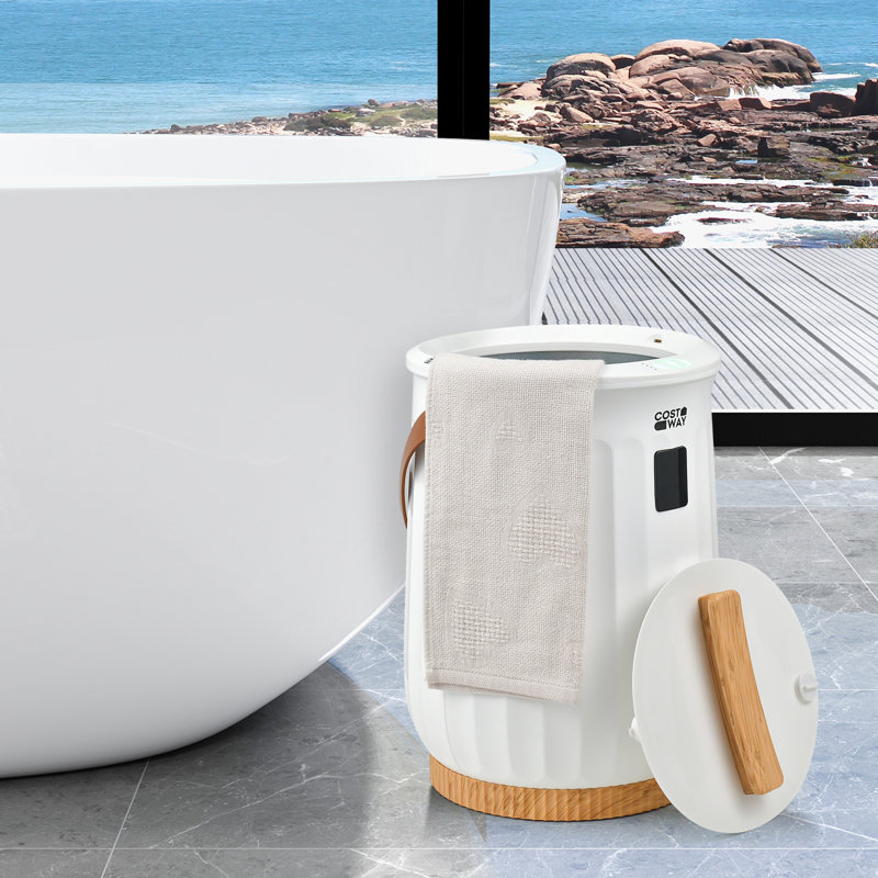 AZOUTDOOR Large Tower Warmer,Luxury Portable Bucket Tower Warmer(450W) With Shut Off, 4 Timer Setting Hot Tower Warmers For Bathroom (28L), Grey