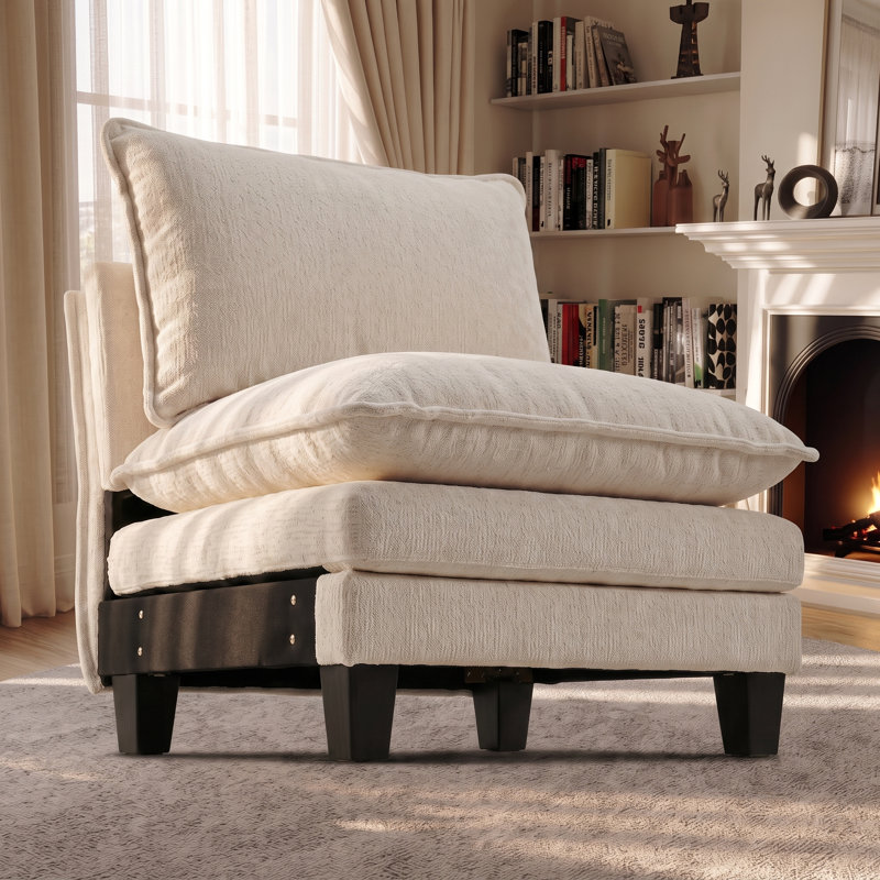 Fauteuil d'appoint sans accoudoirs modulaire et moderne Modern, Blanc beige