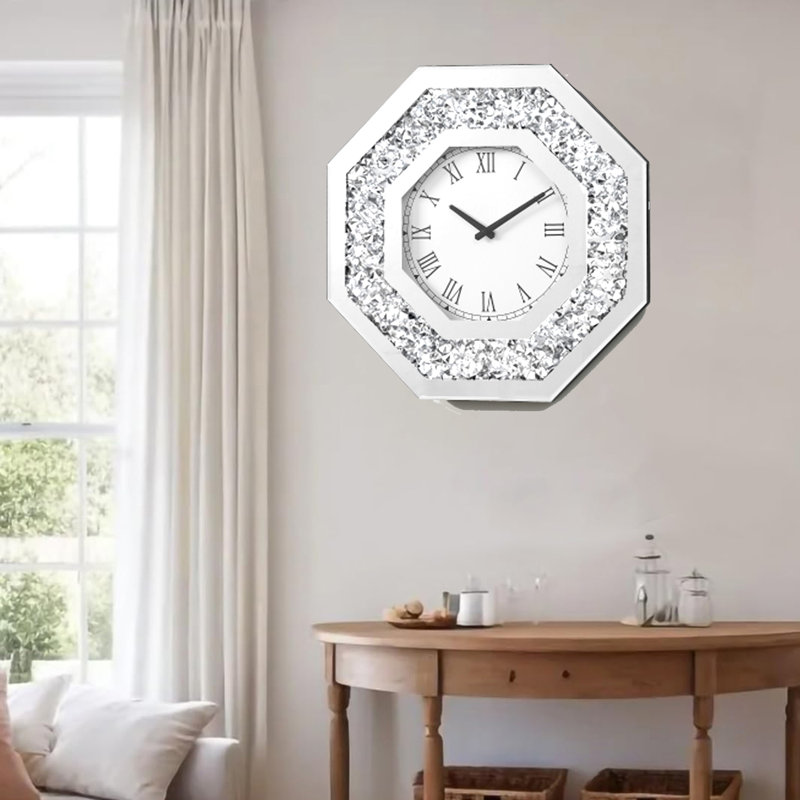 Grandes horloges murales rondes à miroir en diamant pour décor de salon
