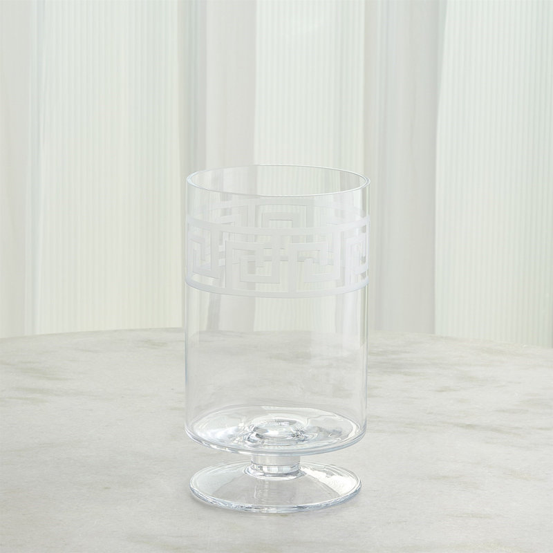 Etched Greek Handmade Glass Table Vase, 13.5" H x 7.75" W x 7.75" D