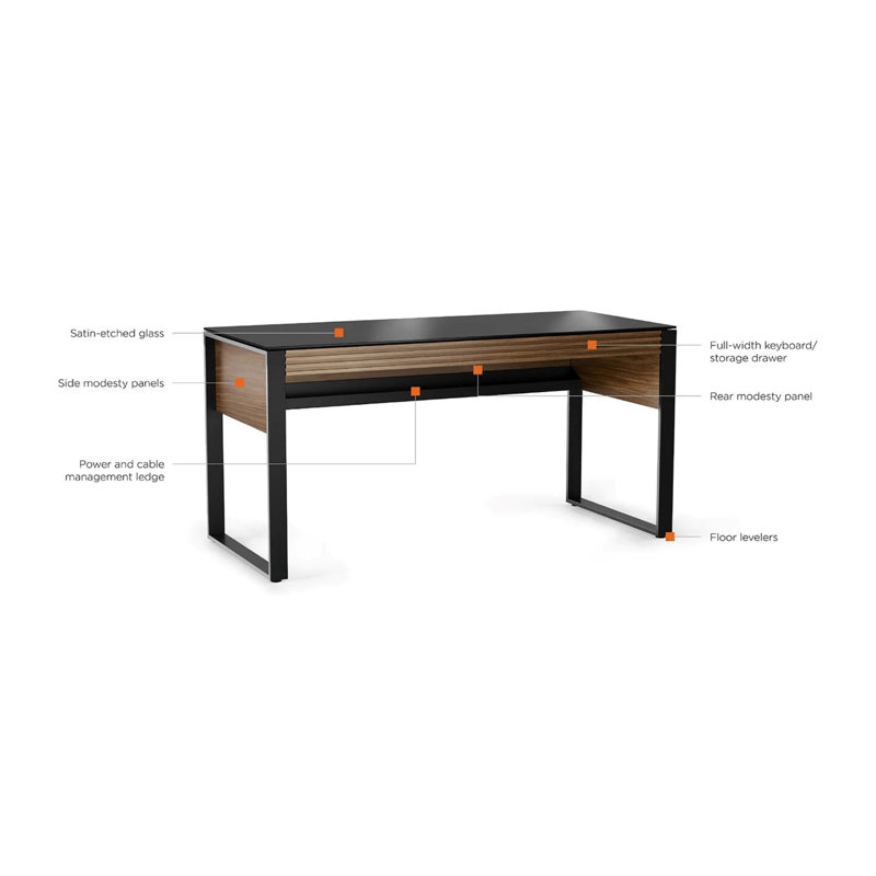 Corridor Glass Writing Desk, Natural Walnut
