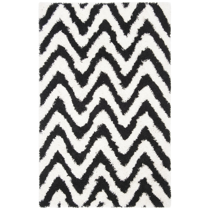 Delane Handmade Shag Black/White Area Rug, Rectangle 3' x 5'