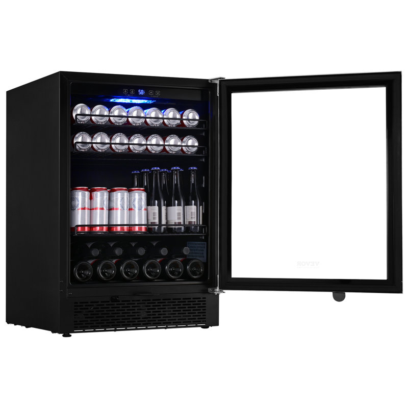 Black Stainless Steel Freestanding Beverage Refrigerator with Interior Lighting