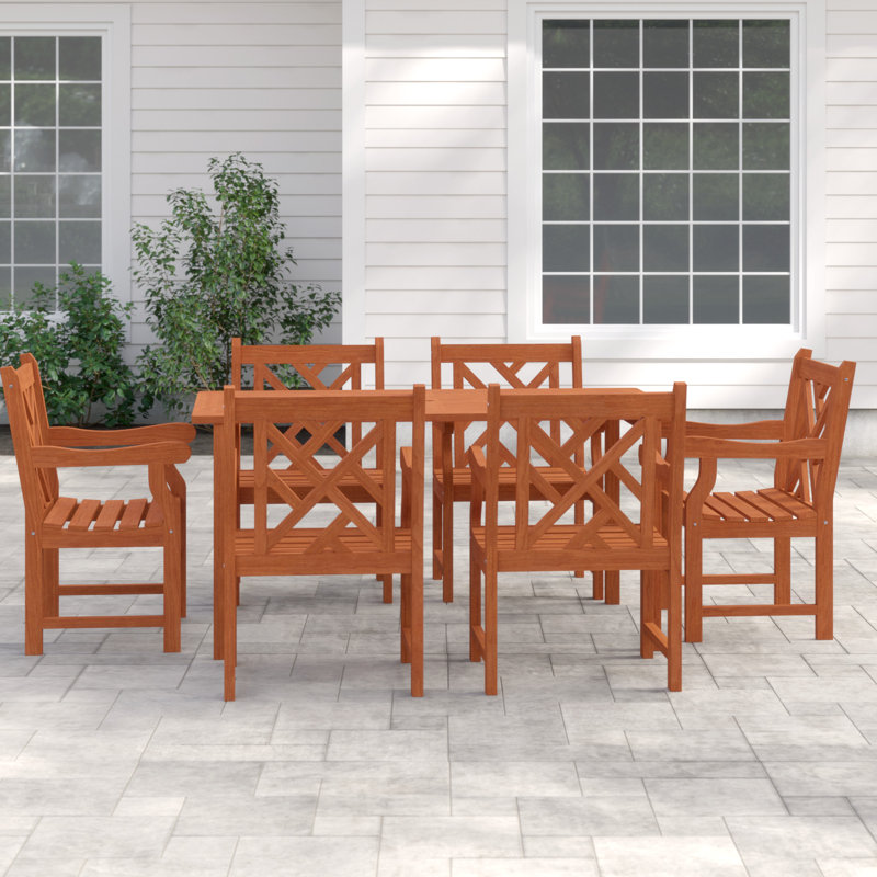Dusek 6 - Person Wood Patio Dining Set with Rectangular Table
