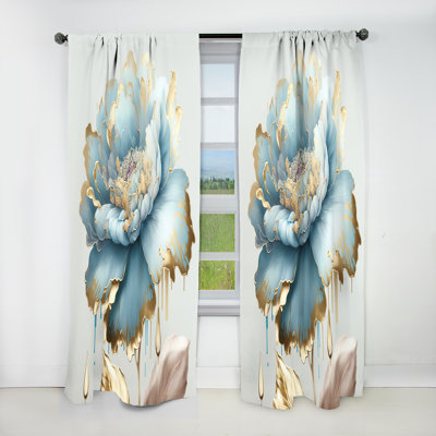 Chic Blue Blooming Flower III - Floral Blackout Curtain - 1 Panel