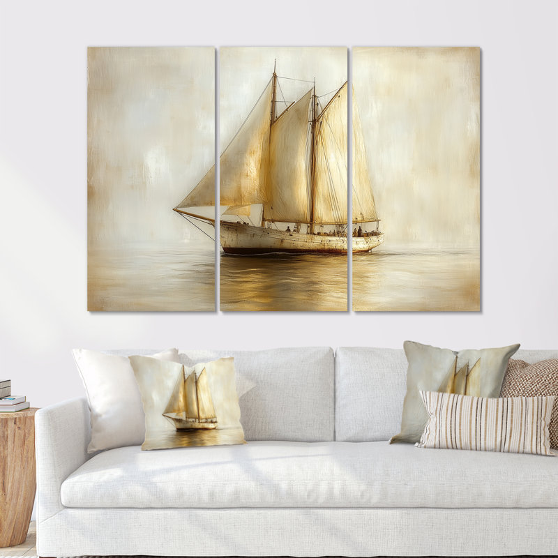 Ensemble de décorations murales bateau à voile blanc Aegean Greek Trireme, Toile tendue, H 28 po x l 36 po x P 1 po