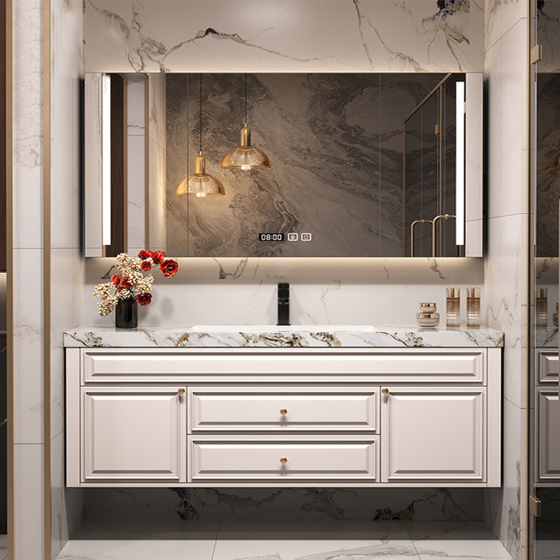 American light luxury retro style bathroom cabinet, H 19,69 po x l 55,12 po x P 21,65 po, Blanc cassé