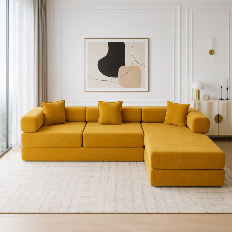 Canapé modulaire désossé avec fonction de canapé-lit, sans assemblage, Yellow
