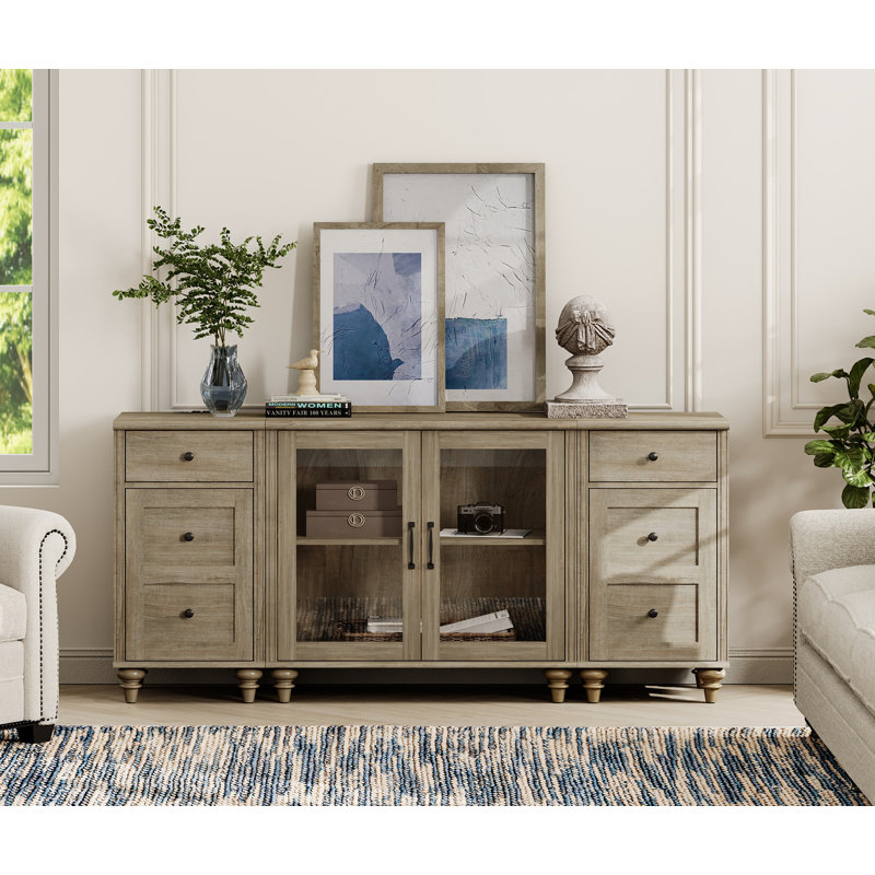 Crédence de rangement l 66,9 po Nayani, Gris délavé / gris délavé