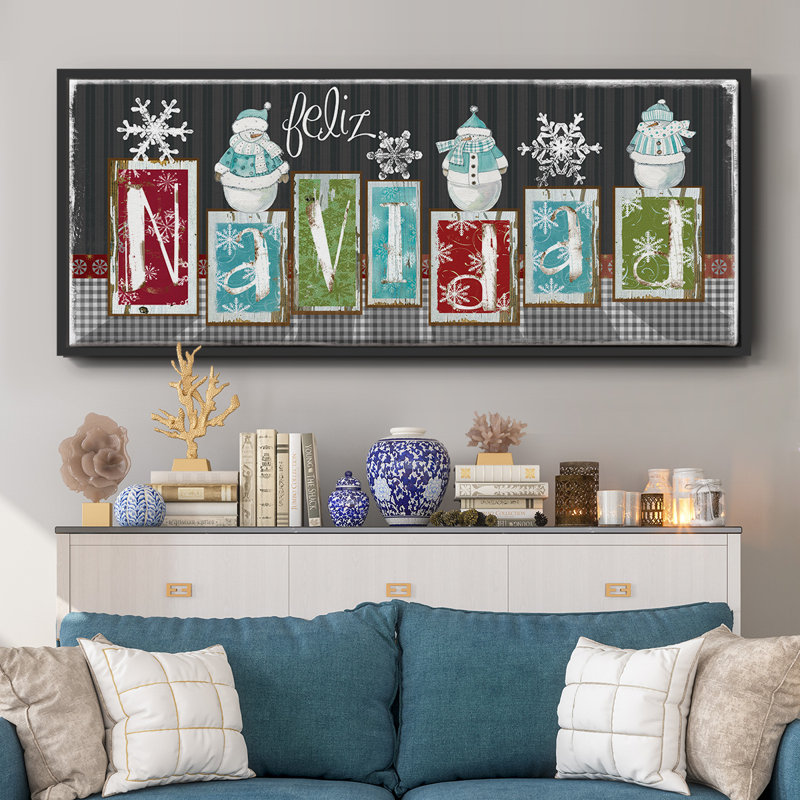 Navidad Blocks- Framed Canvas, 8" H x 20" W