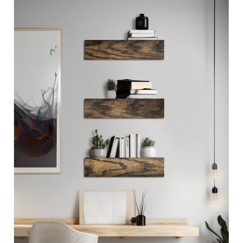 3 tablettes flottantes en chêne, H 3 po x l 53 po x P 5 po