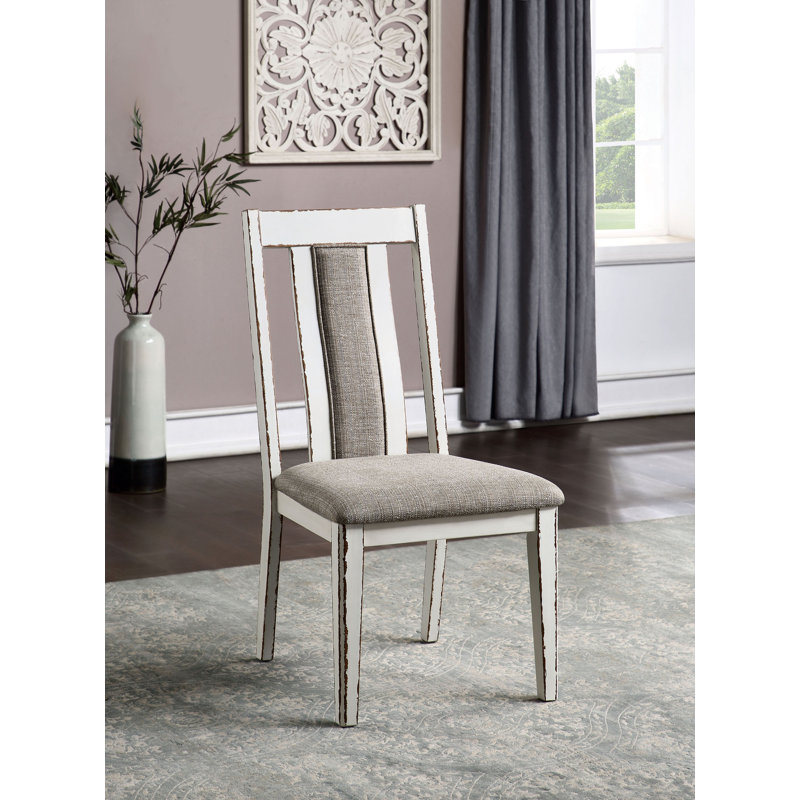 Branson Columbard Slat Back Side Chair in Weathered White And Warm Gray