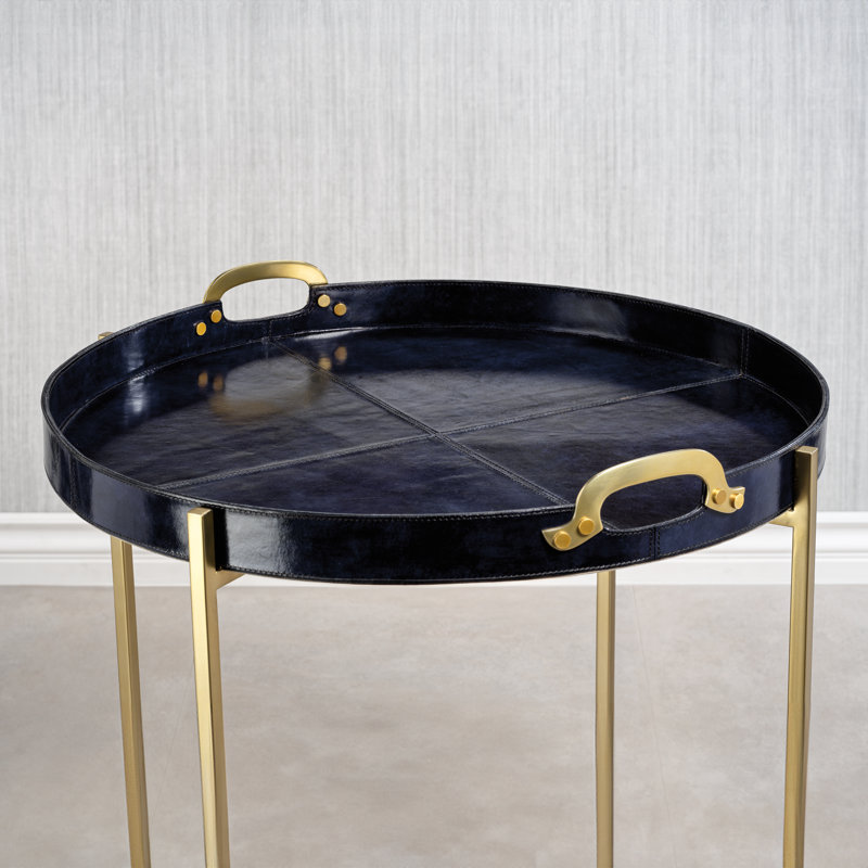 Plateau en MDF Zodax Harlow / carton / cuir / aluminium / support en acier inoxydable, Bleu