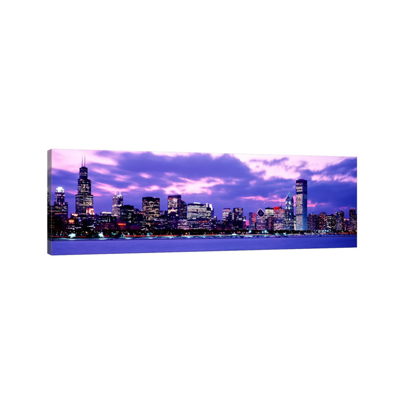 Sunset Chicago IL USA by Panoramic Images - Wrapped Canvas Panoramic Print, 30.48 cm H x 91.44 cm W x 1.91 cm D