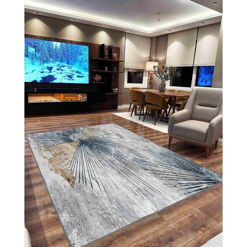 Tapis de salon lavable à la machine Nyeim - 7708 - 5 x 8 (5 pi 2 po x 7 pi 5 po), gris
