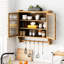 Armoire murale rétro à double porte avec profondeur de 24,8 po, rangement à trois niveaux et porte-serviettes, pour salle de bain, cuisine, salle à manger, verre en bois massif, tablettes amovibles en verre
