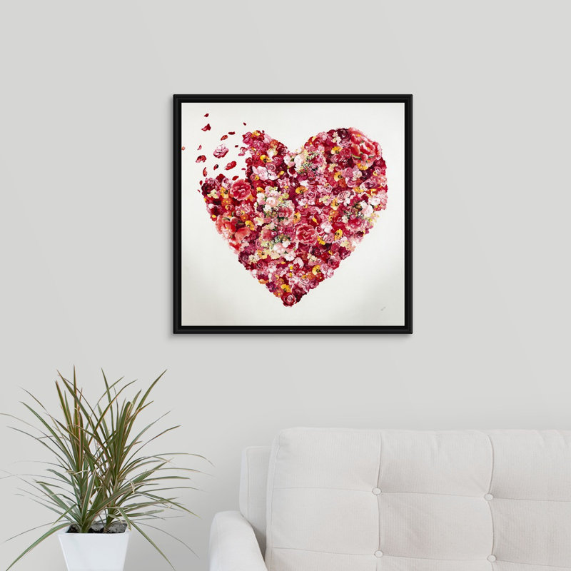 « morceaux of my cardiaque », peinture sur toile, H 21,7 po x l 21,7 po x p 1,75 po, Cadre flottant noir