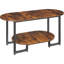 Petite table basse ovale pour le salon, étagère de rangement ouverte à 2 niveaux, table à thé de cocktail industrielle, table centrale en bois pour bureau à domicile (brun rustique)