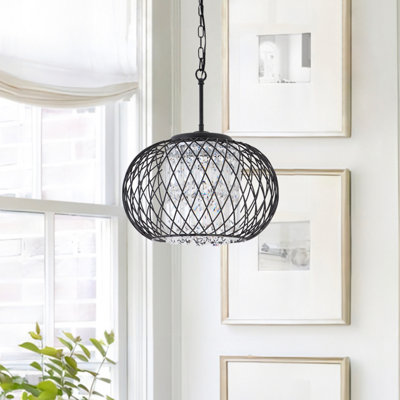 Luminaire suspendu en forme de globe à 3 lumières avec détails en cristal Jameice