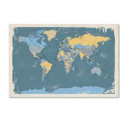 « rétro politique map of the world », reproduction d’impression sur toile tendue