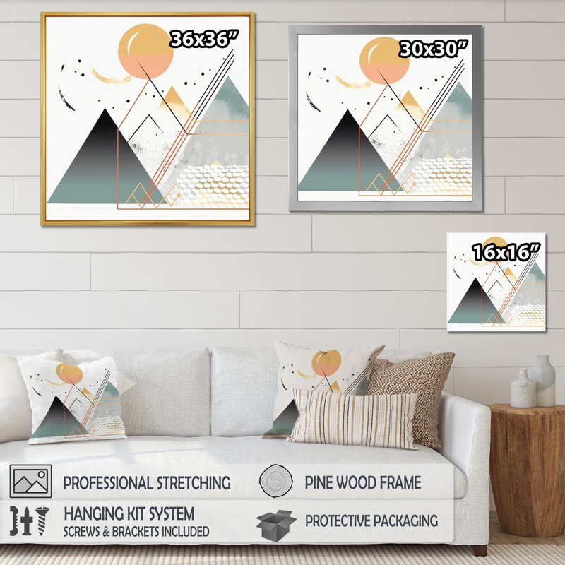 Pleine lune abstrait lune paysage minimaliste, H 24 po x l 24 po x P 1 po, Cadre flottant brun