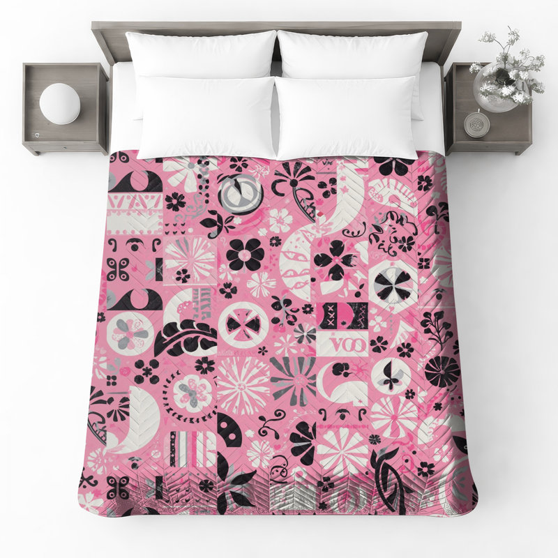 Couvre-lit matelassé rose à motif floral abstrait toutes tailles, Double