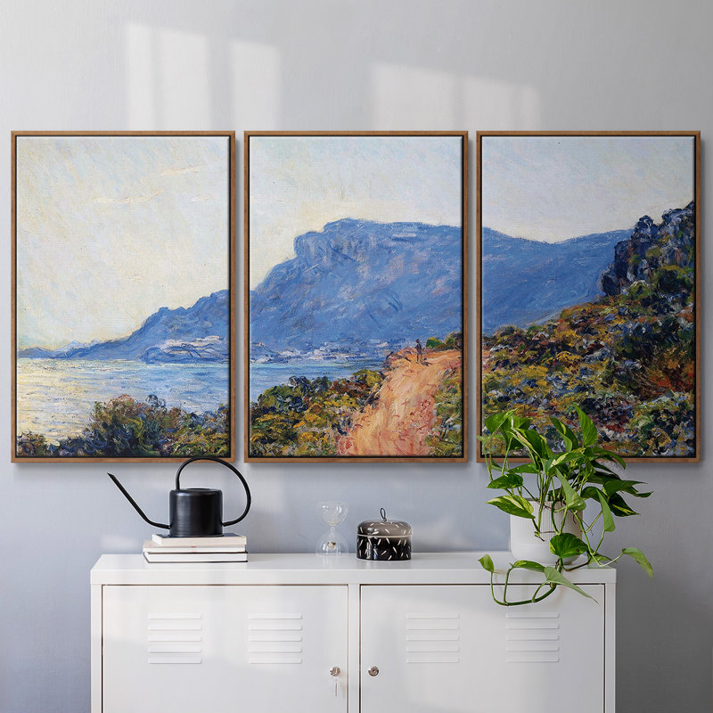 Monet - Cadre flottant sur toile 3 pièces, Noyer, H 24 po x l 48 po x P 2 po