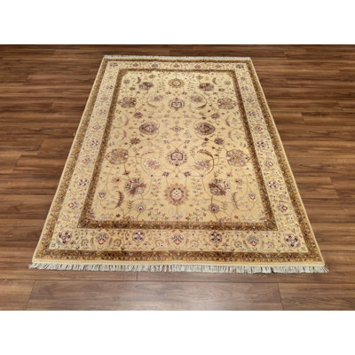 Original Hand Knotted Traditional Pattern Cream Wool Rug