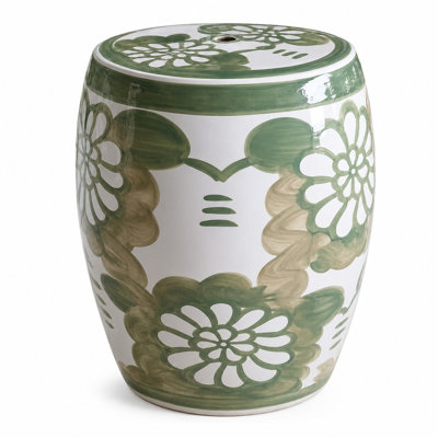 Approx. 17” High Vintage Green Ceramic Garden Stool with Subtle Flower Motif