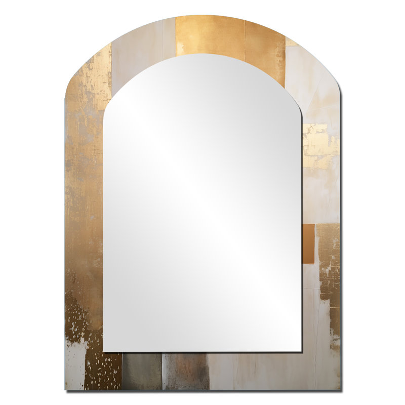 Beige And Gold Minimalism Modern Scandinavian Zen - Scandinavian Asymmetrical Decorative Wall Mirror, Scandinavian Arch Mirror, Printed Metal Art