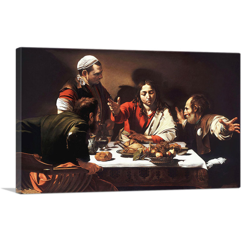 " Supper At Emmaus 1601 " by Caravaggio Painting Print, 26" H x 40" W x 1.5" D
