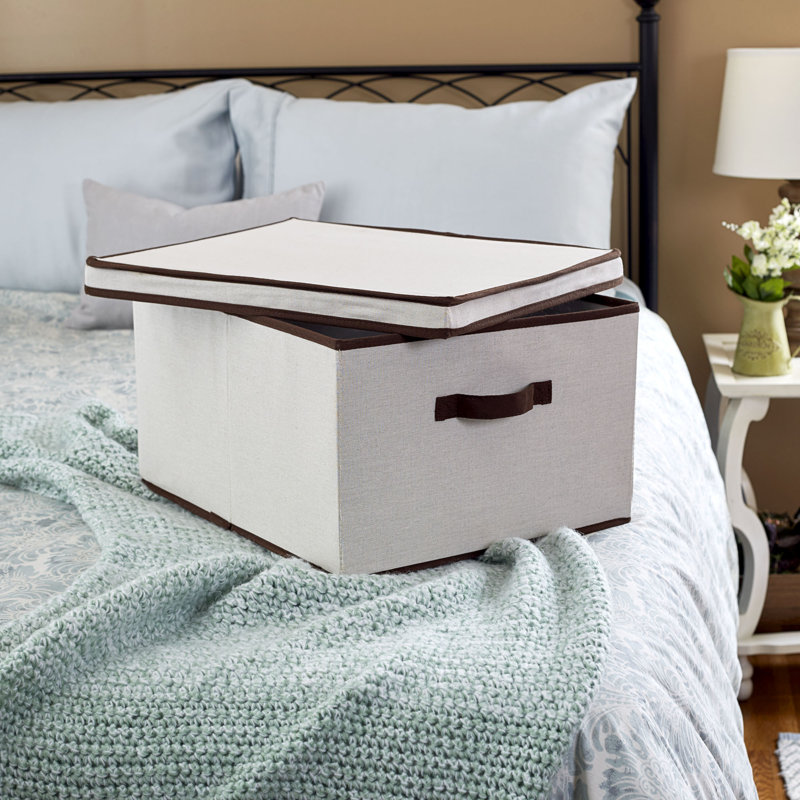 LargeStorageBoxwithLidSoftPoly-CottonCanvaswithReinforcedFrameGenerousStorageCapacityFully-RemovableLidFrontHandleVersatileFoldableandStackablewithCoffeeTrim