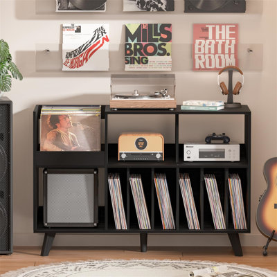 29.7"H Record Player Stand With Vinyl Storage Cabinet