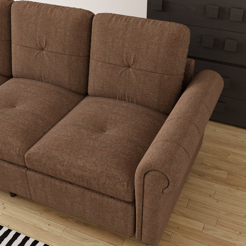 78.74''Modern Sofa Rolled Arms Upholstered Couch, Brown