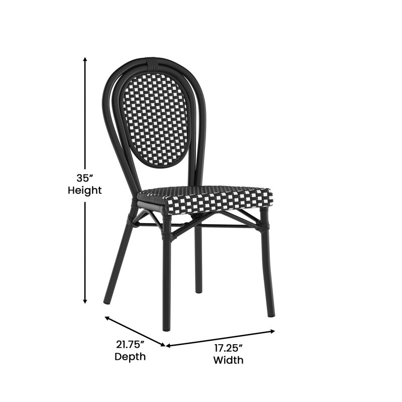 Cloquet All-Weather Commercial Stacking Paris Chairs with Metal Frames, Black/White, 2