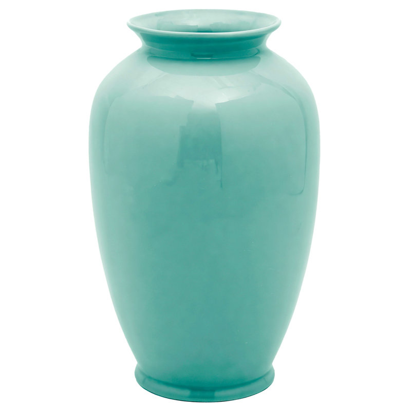 14" Bright Yellow Tung Chi Vase, Solid Turquoise