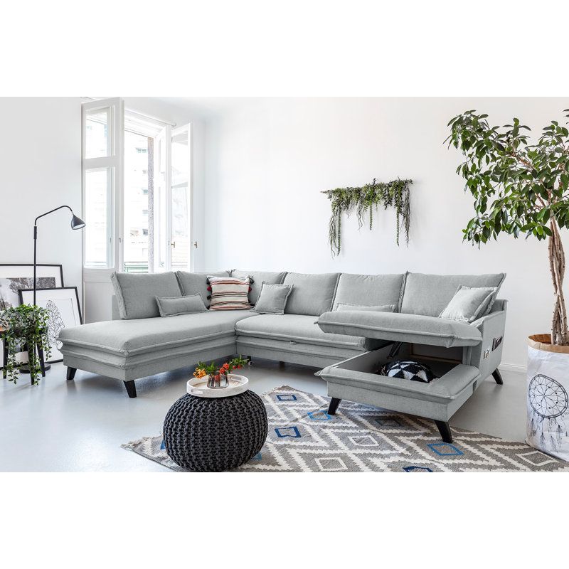 Charming Charlie Upholstered Corner Sofa, Light Grey, Left Hand Facing