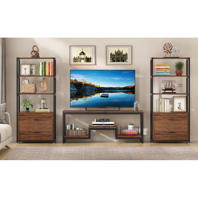 Bookcase, 4-Tier Bookshelf With 2 Drawers, Etagere Standard Book Shelves Display Shelf For Home Office, Brun rustique