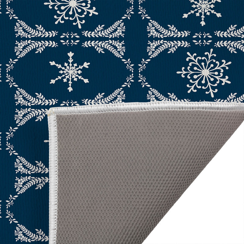 Tapis pour salle de bain Snowflake, Bleu très foncé, Simple - L 34 po x l 21 po