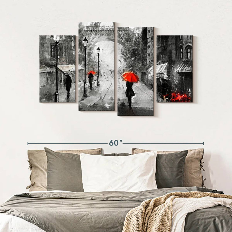 Paris, jour de pluie, 4 pièces, H 32 po x l 52 po x P 1,25 po