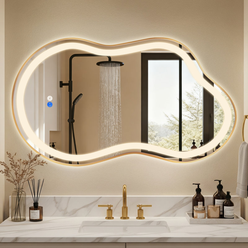 Miroir de salle de bain DEL, Doré, 49,21 po x 30,12 po