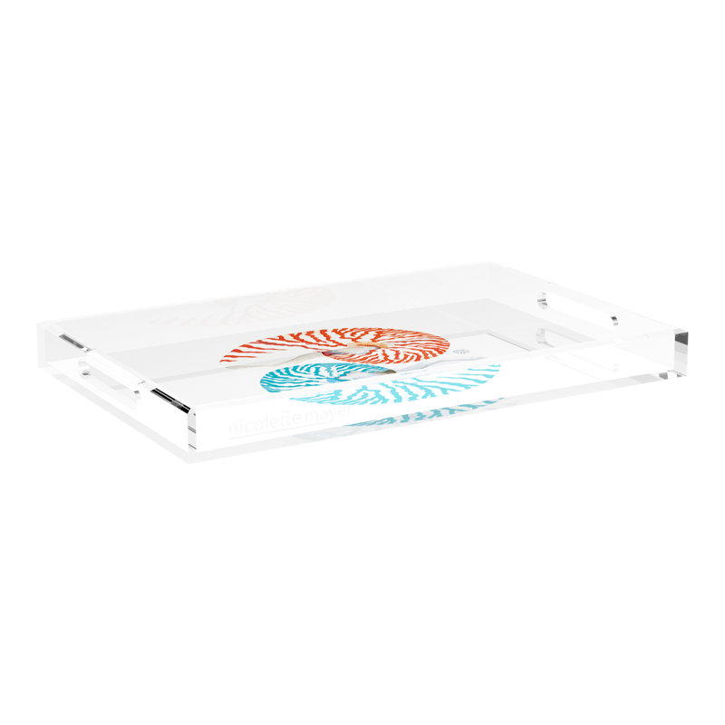 Nautilus Coral Turq Acrylic Rectangle Decorative Tray, 22.5"W x 14.5"D x 2"H