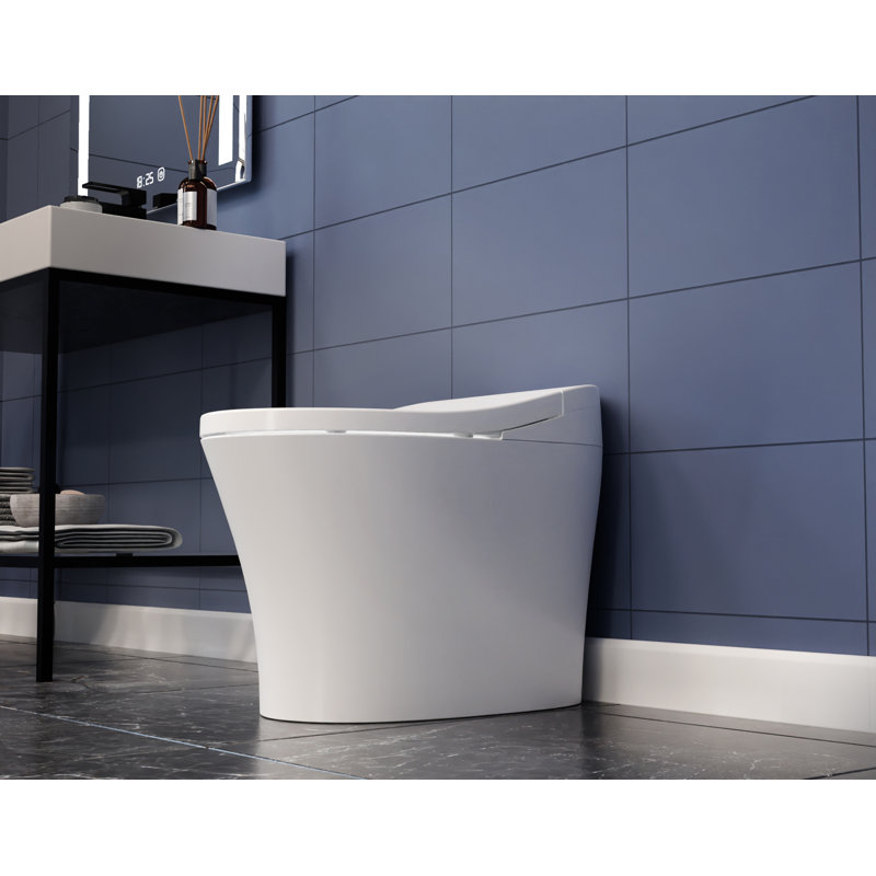 Toilette bidet allongée ANZZI ENVO Juno Smart 1,28 GPF en blanc avec télécommande, siège chauffant, chasse d'eau automatique et filtre à eau
