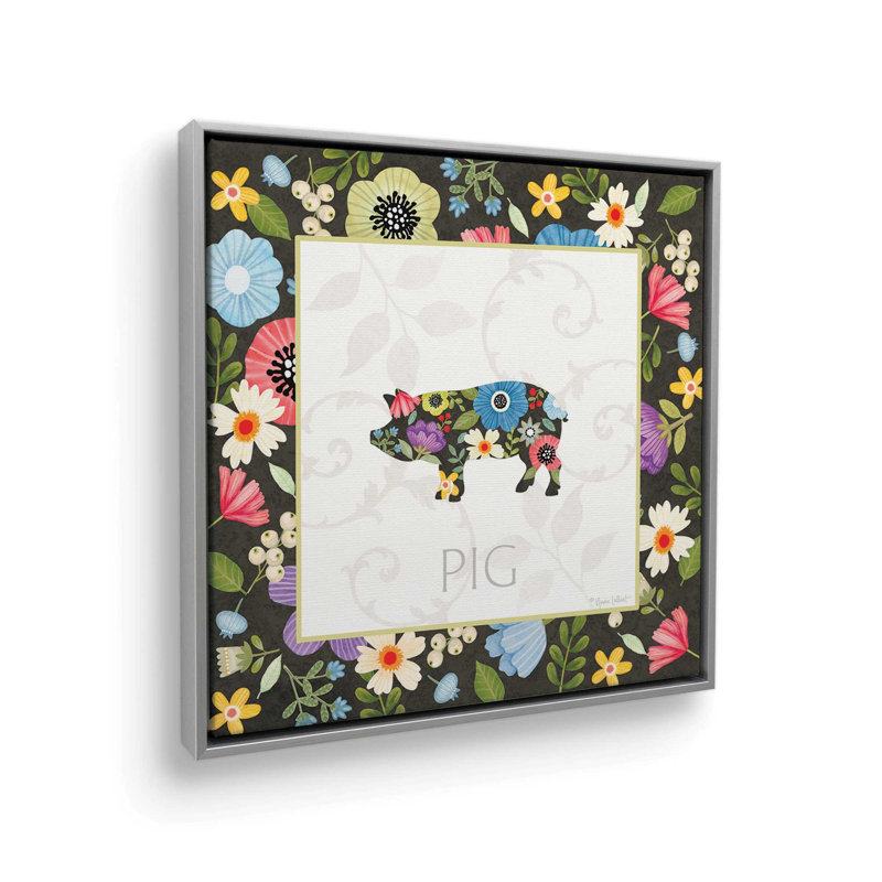 «Spring Farm Pig» par Annie Lapoint, reproduction d'art, Toile avec cadre, Argent, L 36 x H 36
