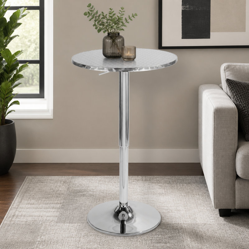 Table de bar ronde contemporaine réglable en argent