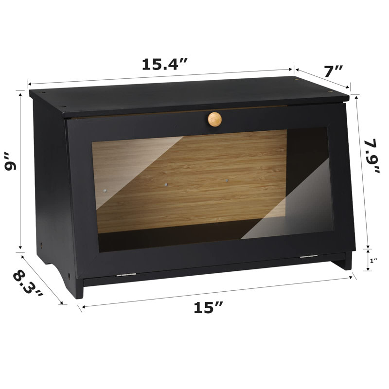Boîte à pain en bois de bambou pour coin de comptoir de cuisine, monocouche 151 oz , Noir / brun