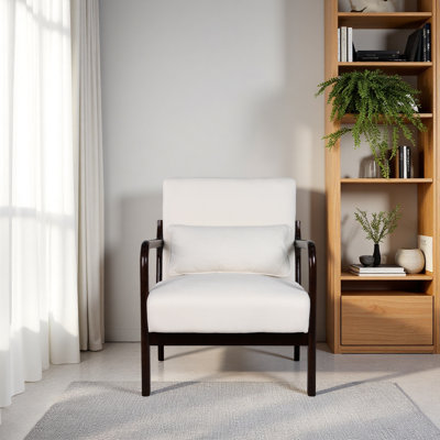 Mid Century Modern Armchair, Accent Chair With Solid Wood Frame And Detachable Lumbar Pillow For Living Room, Bedroom, Office