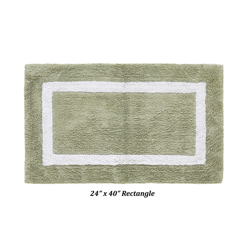 Tapis pour salle de bain réversible 100% coton Widman, Rectangle 24 po x 40 po, Sauge foncé / blanc