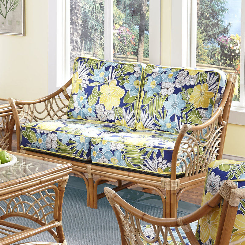 Rainey Upholstered 56.5'' Loveseat, Clemens Sunblue Lemon, Natural